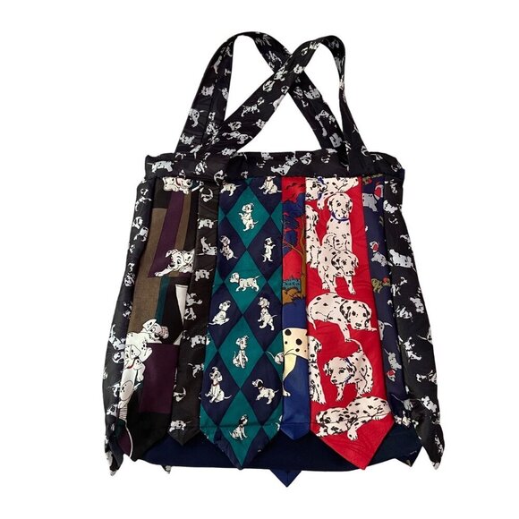 Disney 101 Dalmatians Patchwork Tote Bag purse handcrafted made of silky necktie - Picture 2 of 12